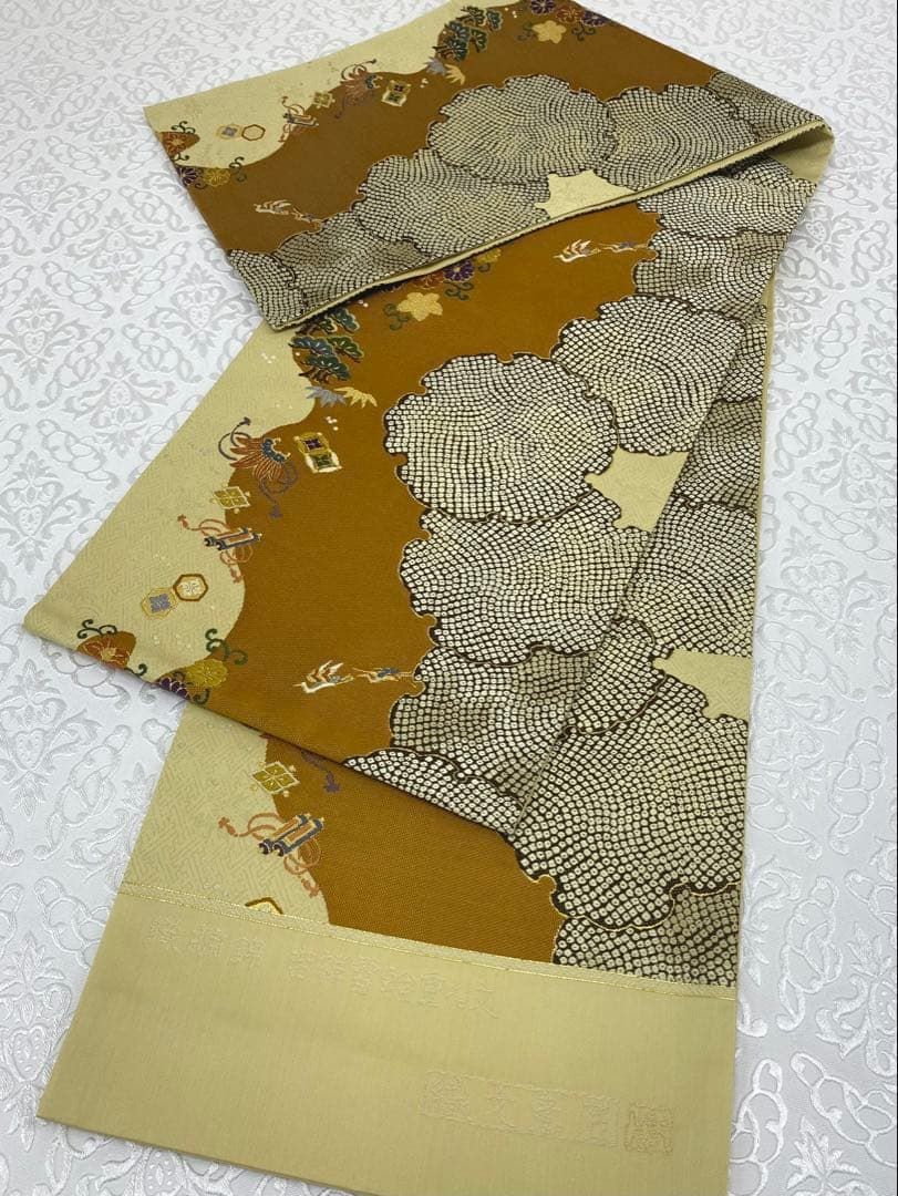 織文意匠 鈴木 織繍錦 袋帯 未仕立て品 吉祥雪輪重ね文 金糸 正絹 六通