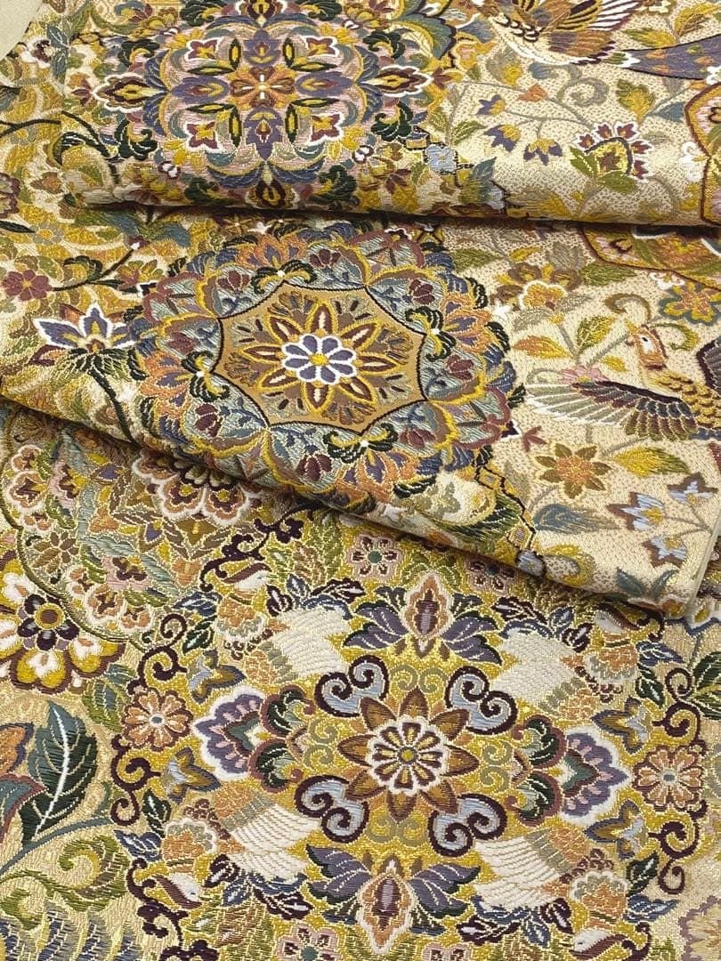西陣織 華紋 袋帯 草木染 未仕立て品 鳳凰 鳥 唐花 六通 H728 - メルカリ