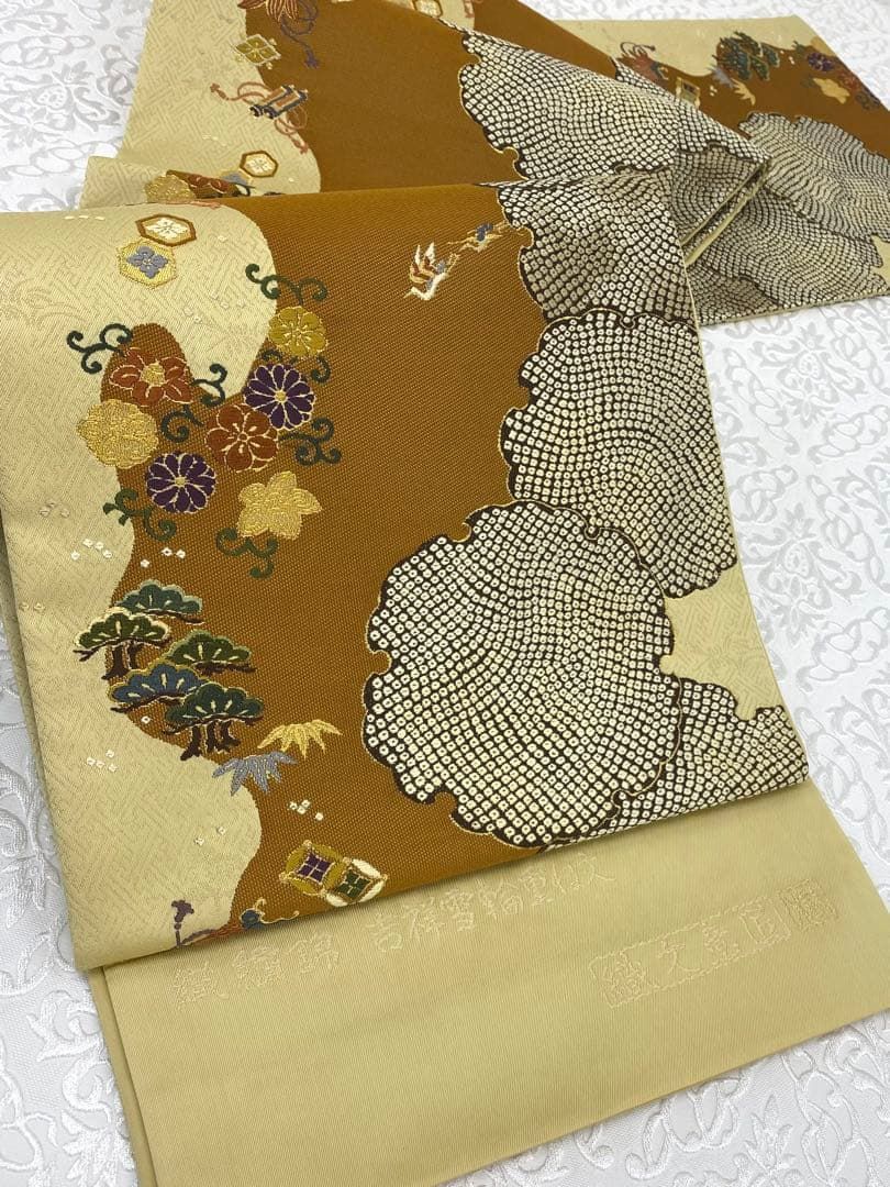 織文意匠 鈴木 織繍錦 袋帯 未仕立て品 吉祥雪輪重ね文 金糸 正絹 六通