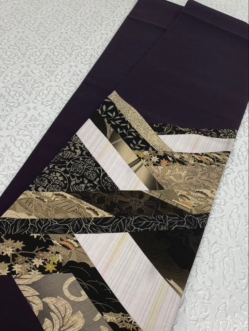 しょうざん 創作切嵌 袋帯 結城紬 米沢紅花 金彩 正絹 お太鼓柄 H714