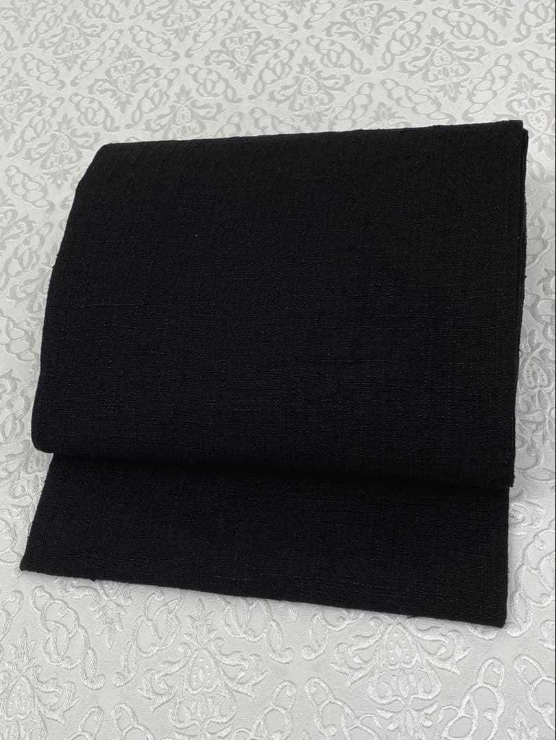 浦野理一 縦節紬 無地 九寸名古屋帯 正絹 黒地 浦野理一 縦節紬 無地 九寸名古屋帯 正絹 黒地 K583 本日も浦野理一