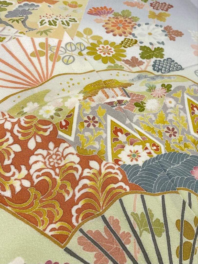 加賀友禅 大久保謙一 色留袖 落款入 仮絵羽 未仕立て品 八掛付き 正絹