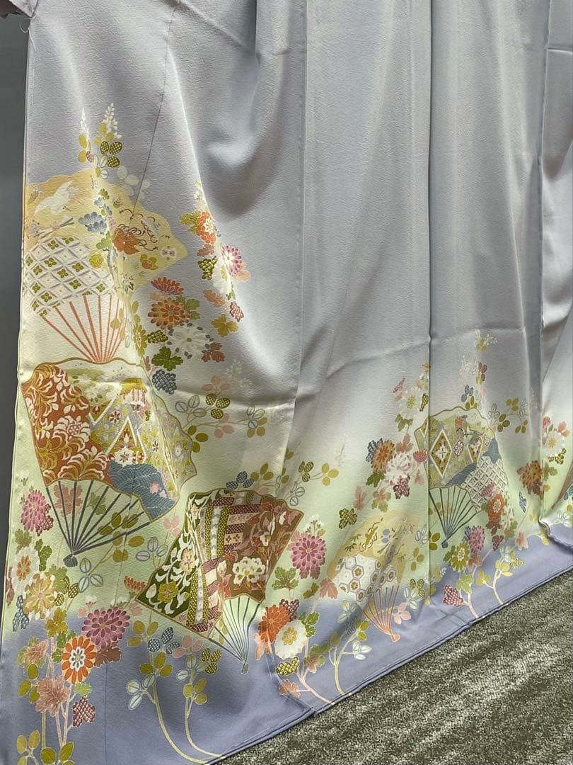 加賀友禅 大久保謙一 色留袖 落款入 仮絵羽 未仕立て品 八掛付き 正絹