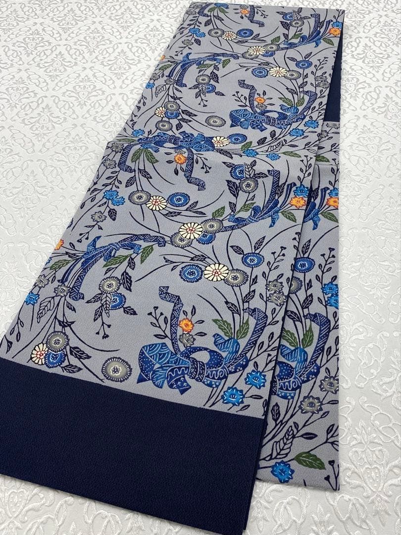 城間栄順 琉球紅型 落款入 九寸名古屋帯 開き名古屋 鬼しぼちりめん