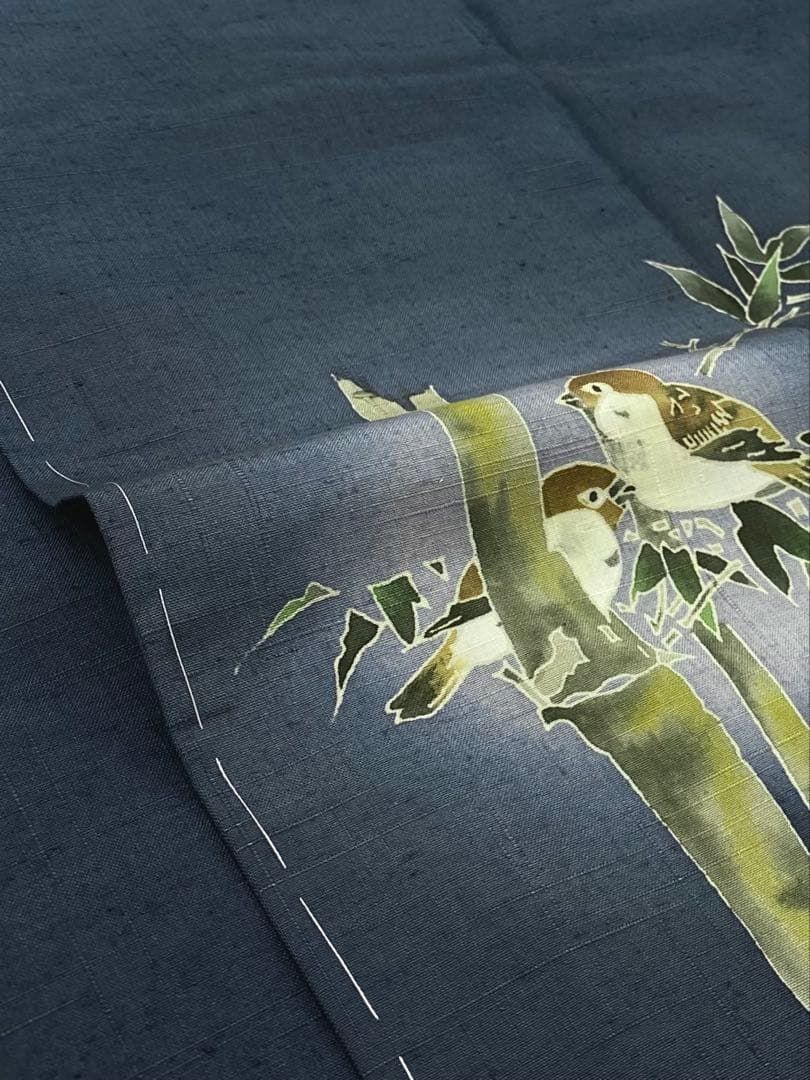 加賀友禅 柿本一郎 結城紬 付け下げ 訪問着 竹雀 はたおり娘 奥順謹製