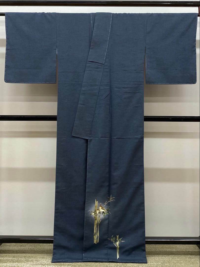 加賀友禅 柿本一郎 結城紬 付け下げ 訪問着 はたおり娘 奥順謹製 正絹 躾糸付 加賀友禅 柿本一郎 結城紬 付け下げ 訪問着 竹雀 はたおり娘 奥順謹製