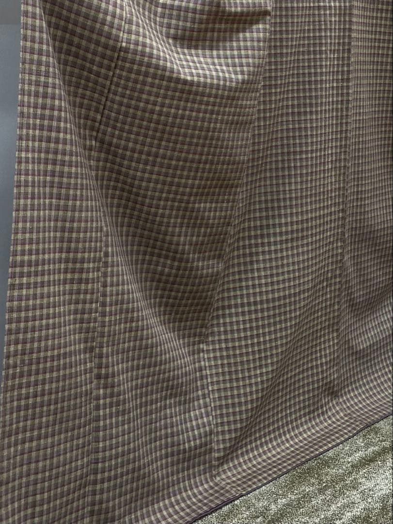 本場結城紬 重要無形文化財 高島陽一 天然植物染 格子文様 正絹 躾糸付き 本場結城紬 重要無形文化財 高島陽一 天然植物染 格子文様 正絹 躾糸