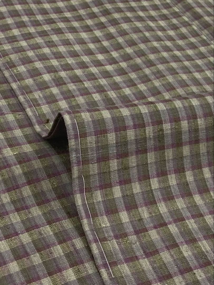 本場結城紬 重要無形文化財 高島陽一 天然植物染 格子文様 正絹 躾糸付き 本場結城紬 重要無形文化財 高島陽一 天然植物染 格子文様 日本工芸会