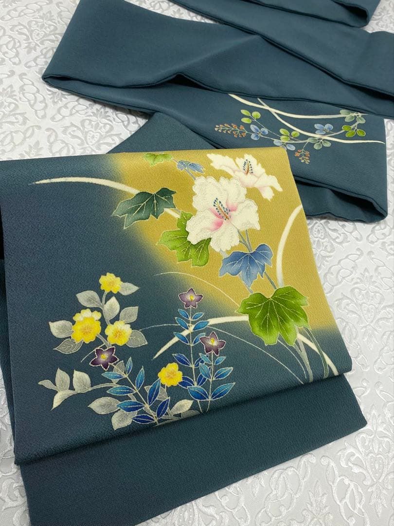 大羊居 東京友禅 落款入 九寸名古屋帯 手刺繍 千切屋扱い 浜ちりめん 