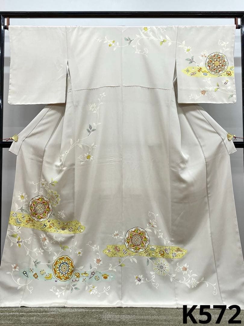 京友禅 訪問着 金駒 金彩 鏡裏文 宝尽くし 正絹 躾糸付き くすみカラー