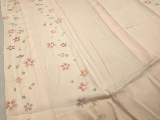 平和屋着物○長襦袢 袷 紅花染 舞桜文 暈し染め 反端付き 正絹 逸品 未