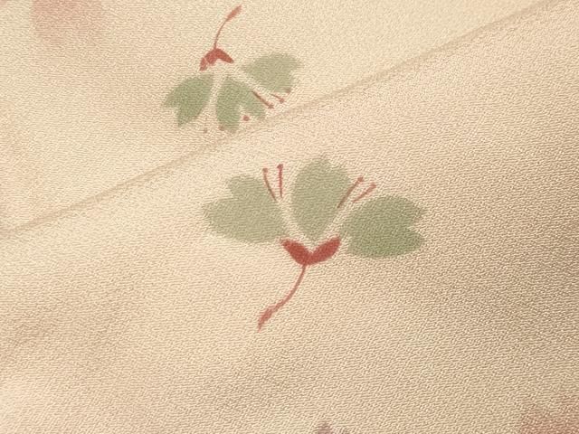 平和屋着物○長襦袢 袷 紅花染 舞桜文 暈し染め 反端付き 正絹 逸品 未