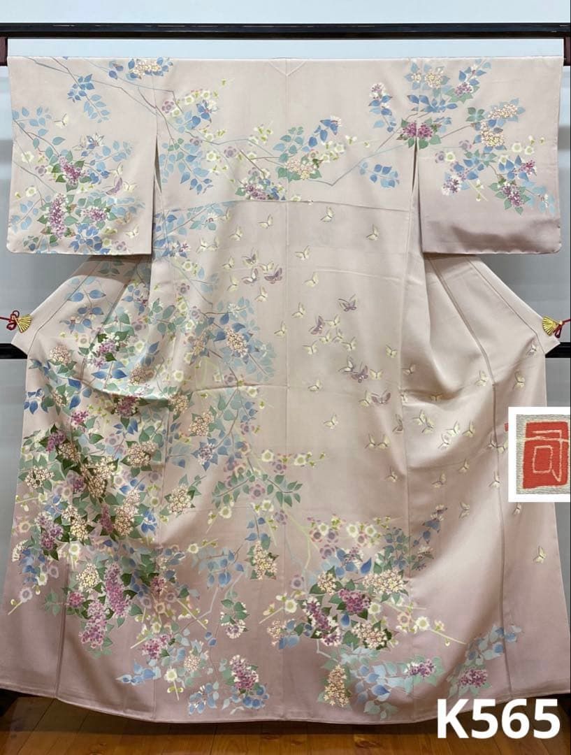 本加賀友禅 村田雪司 落款入 訪問着 正絹 躾糸付き パールトーン 本加賀友禅 村田雪司 落款入 訪問着 正絹 躾糸付き パールトーン