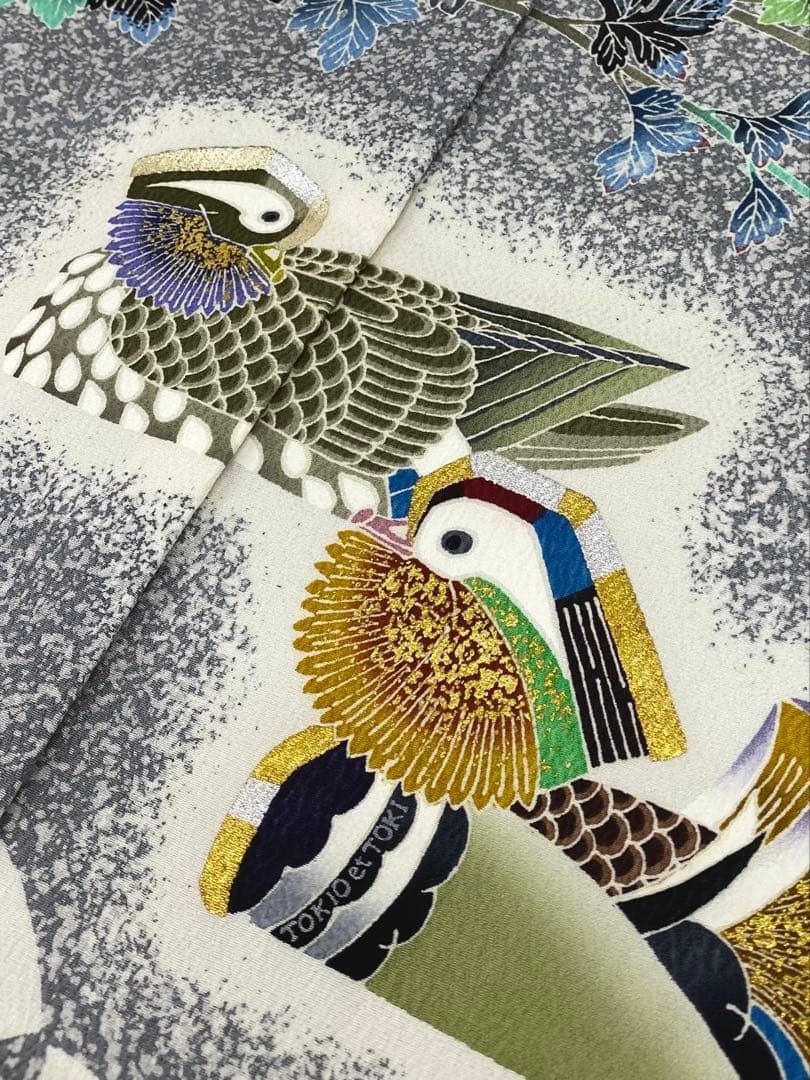 羽田登喜男 訪問着 落款入 仮絵羽 未仕立て品 金彩 叩き染 紋意匠 正絹