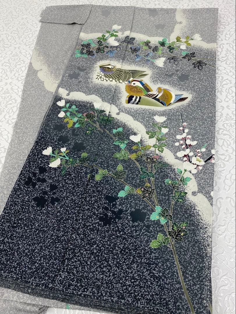 羽田登喜男 訪問着 落款入 仮絵羽 未仕立て品 金彩 叩き染 紋意匠 正絹