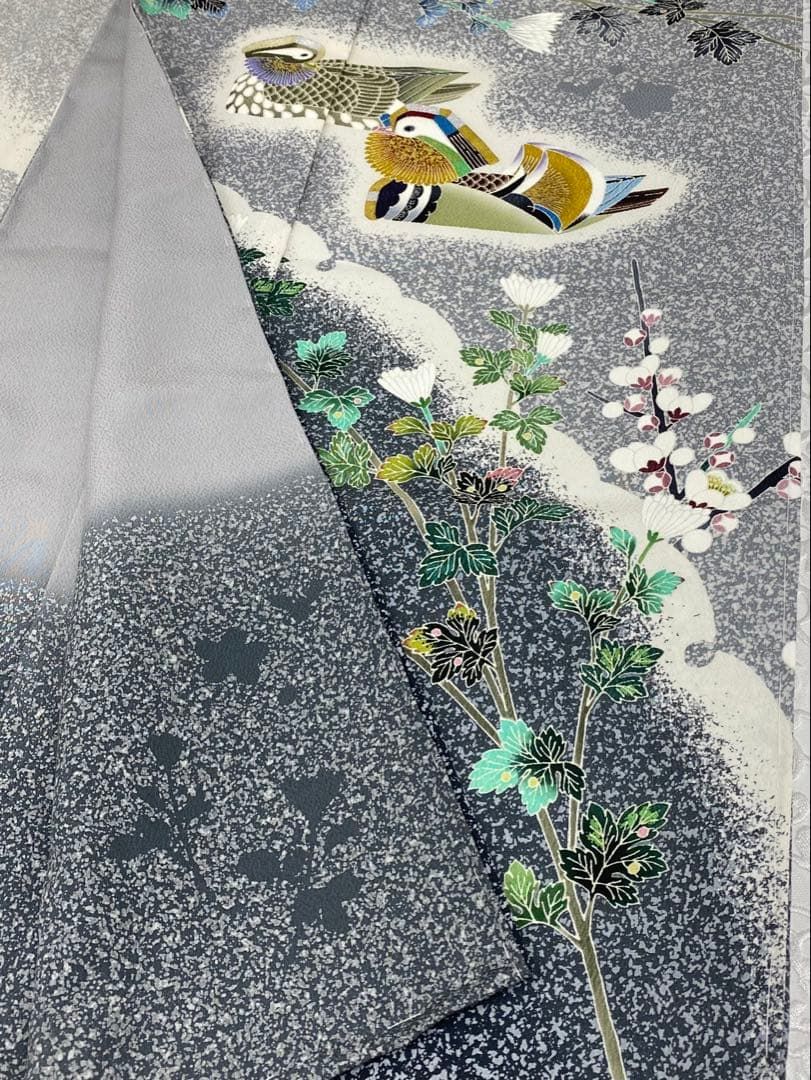 羽田登喜男 訪問着 落款入 仮絵羽 未仕立て品 金彩 叩き染 紋意匠 正絹
