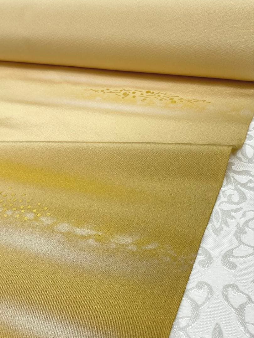 人間国宝 福田喜重 落款入 付け下げ 反物 金彩 浜ちりめん 正絹 八掛