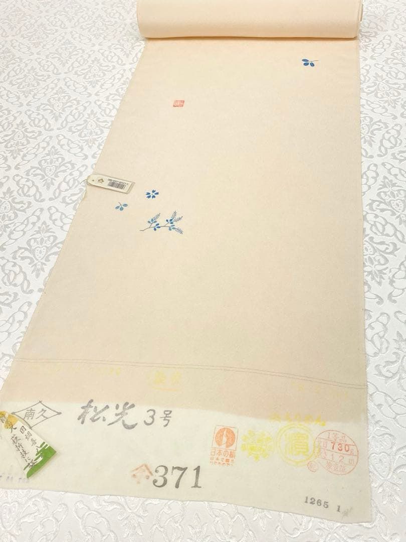 五代 田畑喜八 落款入 京友禅 小紋 反物 「萩折枝に桜」 浜ちりめん