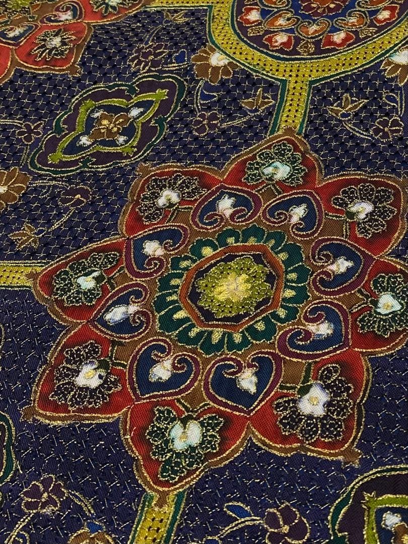 特選 汕頭刺繍 蘇州刺繍 つづれ地 全通 袋帯 華蜀江 カラー芯 金糸 正絹 特選 汕頭刺繍 蘇州刺繍 つづれ地 全通 袋帯 華蜀江 カラー芯 金糸