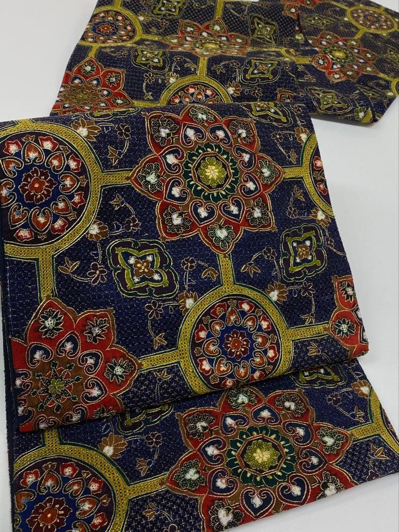 特選 汕頭刺繍 蘇州刺繍 つづれ地 全通 袋帯 華蜀江 カラー芯 金糸