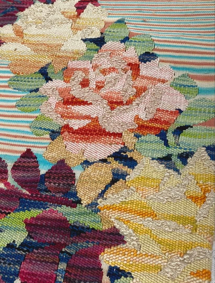 特選 山鹿清華 手織錦 綴れ織 袋帯 薔薇 金糸 正絹 お太鼓柄 桐箱付き 特選 山鹿清華 手織錦 綴れ織 袋帯 薔薇 金糸 正絹 お太鼓柄 桐箱付き