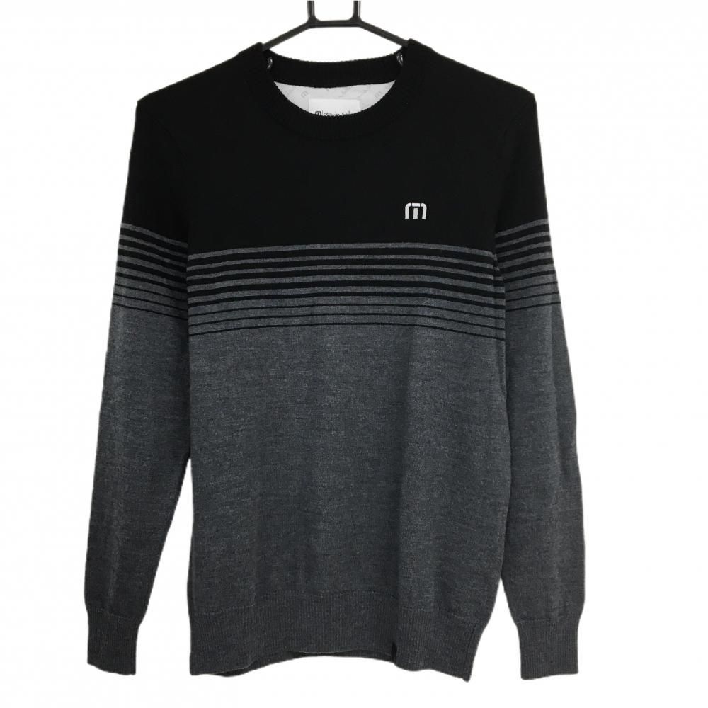 超美品】トラヴィスマシュー セーター 黒×グレー 胸元ボーダー ウール 超美品】トラヴィスマシュー セーター 黒×グレー 胸元ボーダー ウール