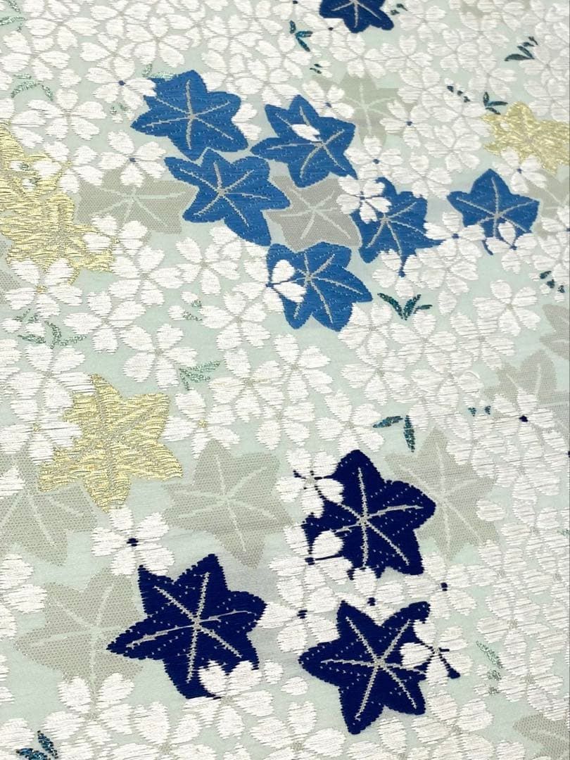 本草木藍染 山口美術織物 唐織 袋帯 楓に桜 新品未使用 金糸 銀糸 正絹