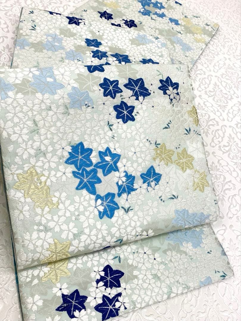 本草木藍染 山口美術織物 唐織 袋帯 桜に松皮文 新品未使用品 正絹 本草木藍染 山口美術織物 唐織 袋帯 桜に松皮文 新品未使用品 正絹