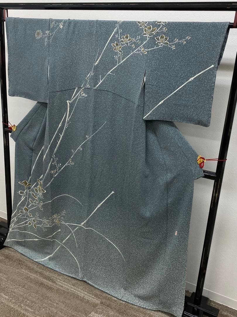 森口華弘 落款入 手描き友禅 訪問着 金彩 叩き染 鬼しぼちりめん 正絹