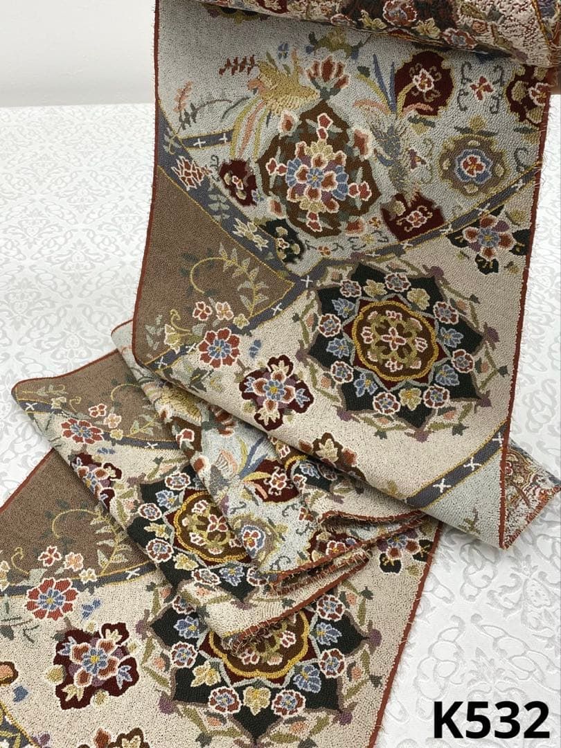 二百万粒 極上 総相良刺繍 袋帯 反物 華紋 鳳凰 金糸 正絹 帯裏付き 六