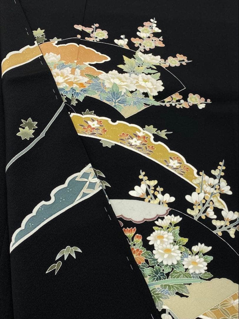 加賀友禅 谷幸治 落款入 黒留袖 仮絵羽 未仕立て品 「雪芝」 正絹 八掛