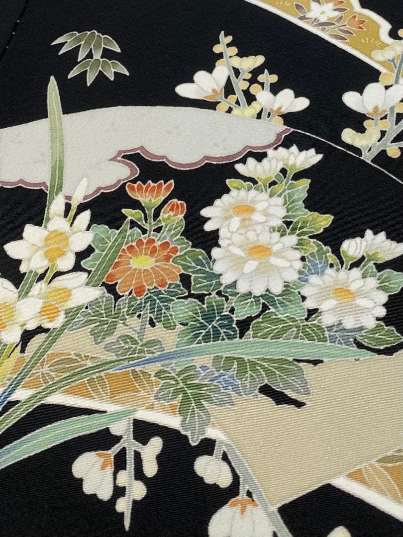 加賀友禅 谷幸治 落款入 黒留袖 仮絵羽 未仕立て品 「雪芝」 正絹 八掛