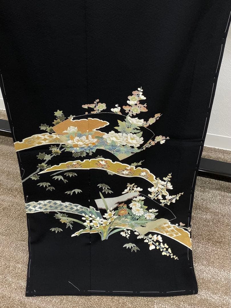 加賀友禅 谷幸治 落款入 黒留袖 仮絵羽 未仕立て品 「雪芝」 正絹 八掛