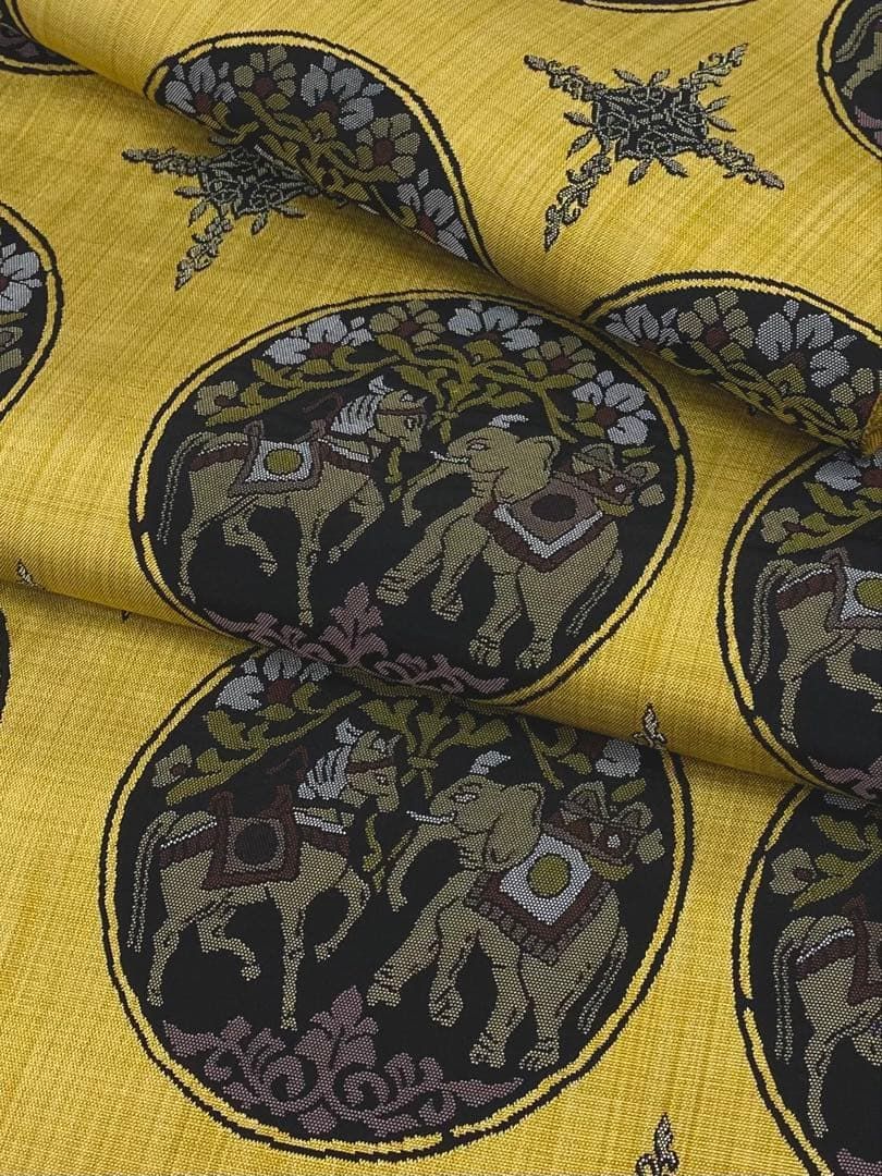 西陣織 陣屋織 洒落袋帯 馬象文 動物 正倉院 織の弘彩 正絹 六通 H 661