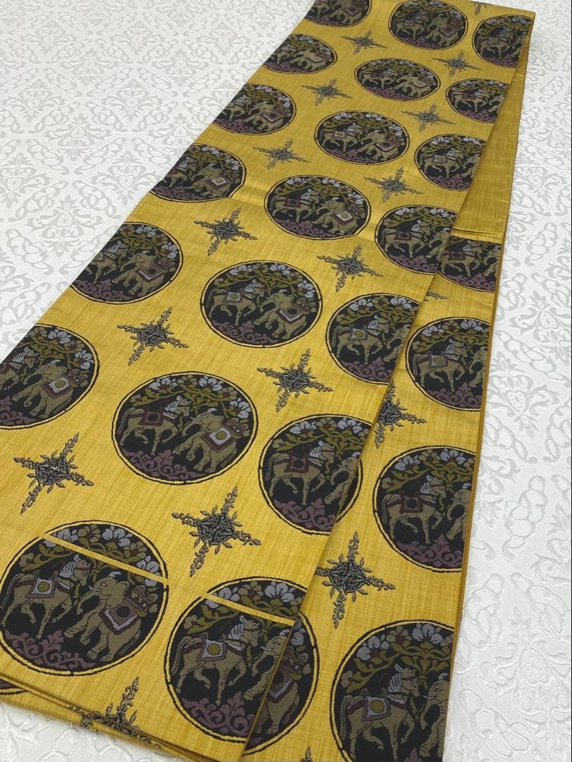  西陣織 陣屋織 洒落袋帯 馬象文 動物 正倉院 織の弘彩 正絹 六通 H 661 袋帯 帯