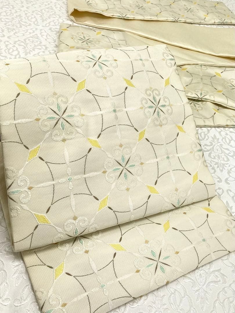 織楽浅野 西陣織 九寸名古屋帯 七宝花菱 金糸 新品未使用品 正絹