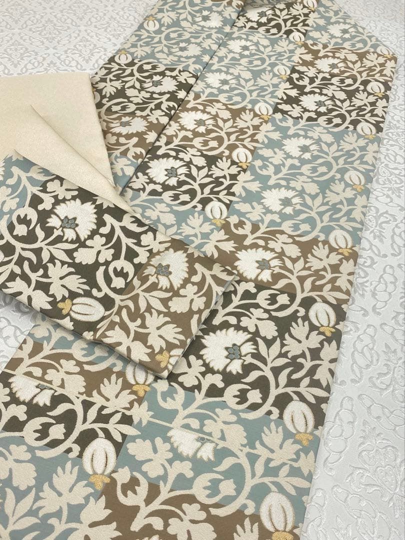 織楽浅野 西陣織 九寸名古屋帯 市松小花分 蔓花文様 モダン 正絹 織楽浅野 西陣織 九寸名古屋帯 市松小花分 蔓花文様 モダン 正絹