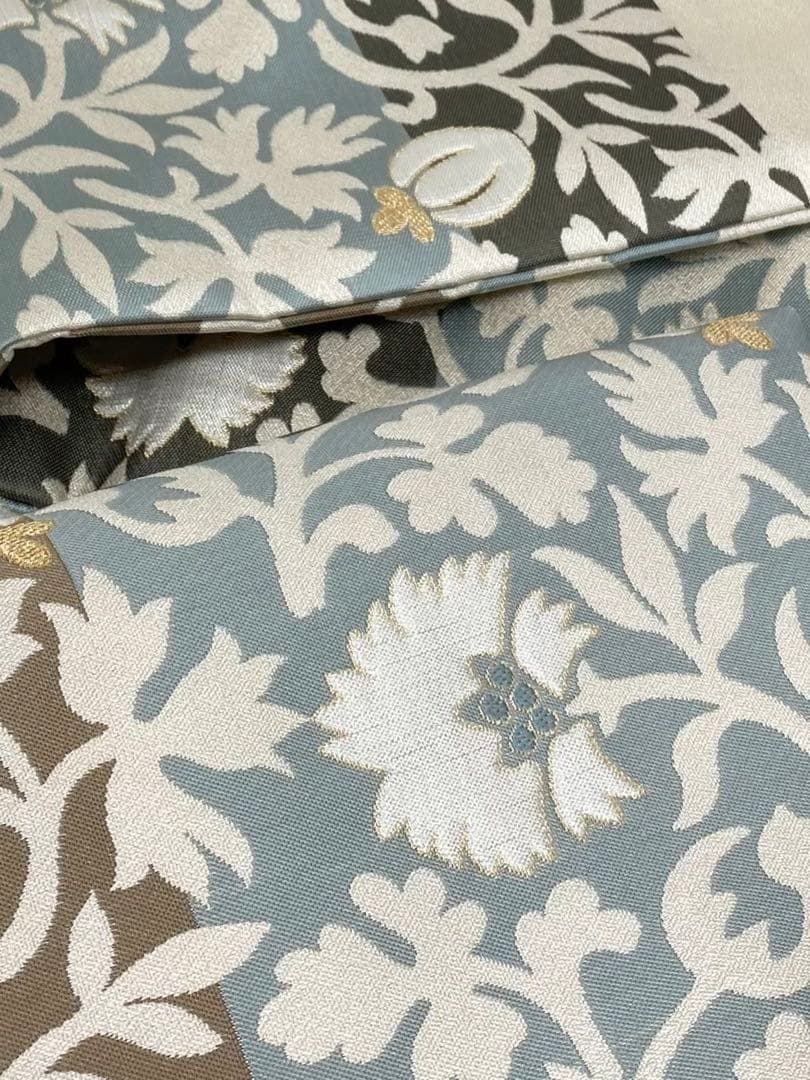 織楽浅野 西陣織 九寸名古屋帯 市松小花分 蔓花文様 モダン 正絹