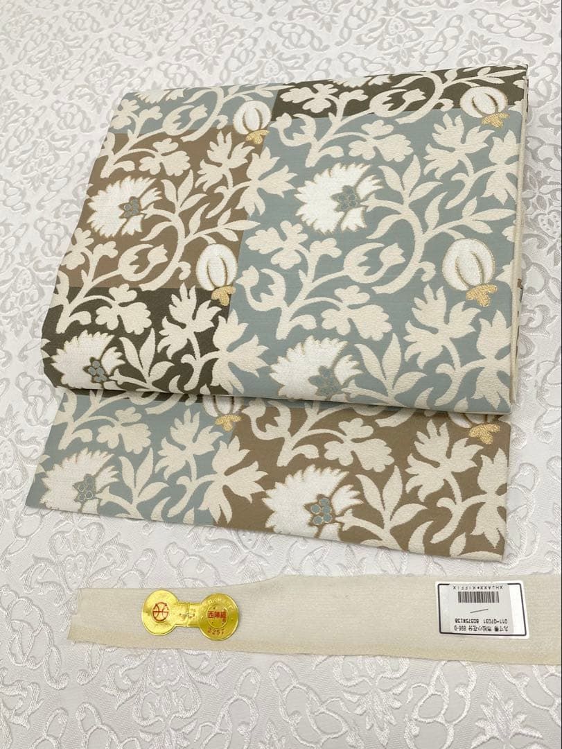 織楽浅野 西陣織 九寸名古屋帯 市松小花分 蔓花文様 モダン 正絹 織楽浅野 西陣織 九寸名古屋帯 市松小花分 蔓花文様 モダン 正絹