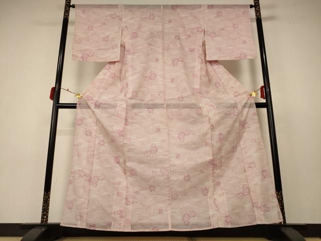 平和屋着物＊夏物 小紋 絽 立波花文 洗える着物 AABC3467jd