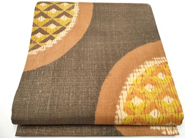 平和屋着物●六通柄袋帯　紬地　杢目絞り　菱繋ぎ　金彩　正絹　逸品　CAAZ4109hy 平和屋着物○六通柄袋帯 紬地 杢目絞り 菱繋ぎ 金彩 正絹 逸品