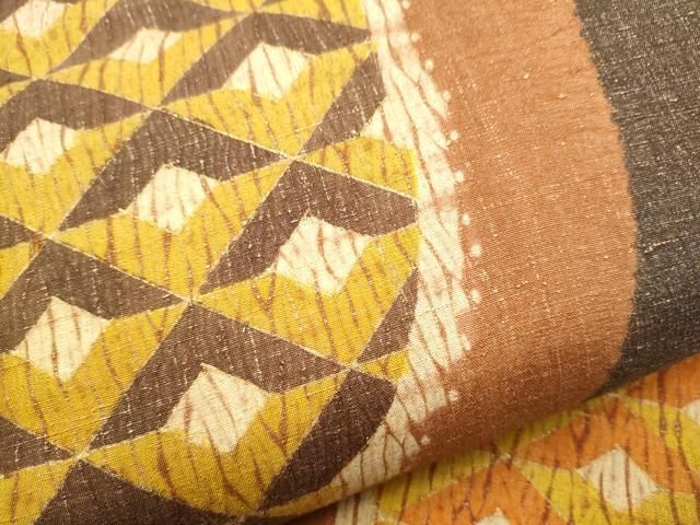 平和屋着物●六通柄袋帯　紬地　杢目絞り　菱繋ぎ　金彩　正絹　逸品　CAAZ4109hy 平和屋着物○六通柄袋帯 紬地 杢目絞り 菱繋ぎ 金彩 正絹 逸品