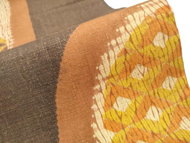 平和屋着物○六通柄袋帯 紬地 杢目絞り 菱繋ぎ 金彩 正絹 逸品