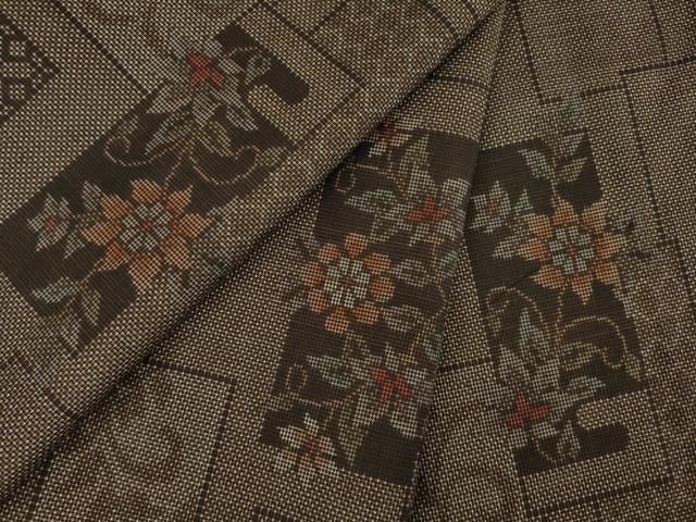 平和屋着物 本場大島紬 カタス7マルキ 短冊草花文 正絹 AABC4135ck