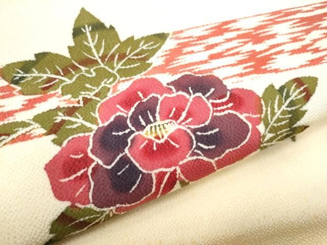 平和屋着物●つけ帯　紅花染　正倉院更紗花文　黒地　正絹　逸品　CABB0485hy 平和屋着物○九寸名古屋帯 型染め 枝花文 鬼しぼ縮緬 正絹 逸品