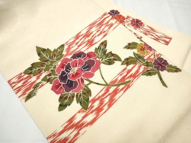 平和屋着物○九寸名古屋帯 型染め 枝花文 鬼しぼ縮緬 正絹 逸品