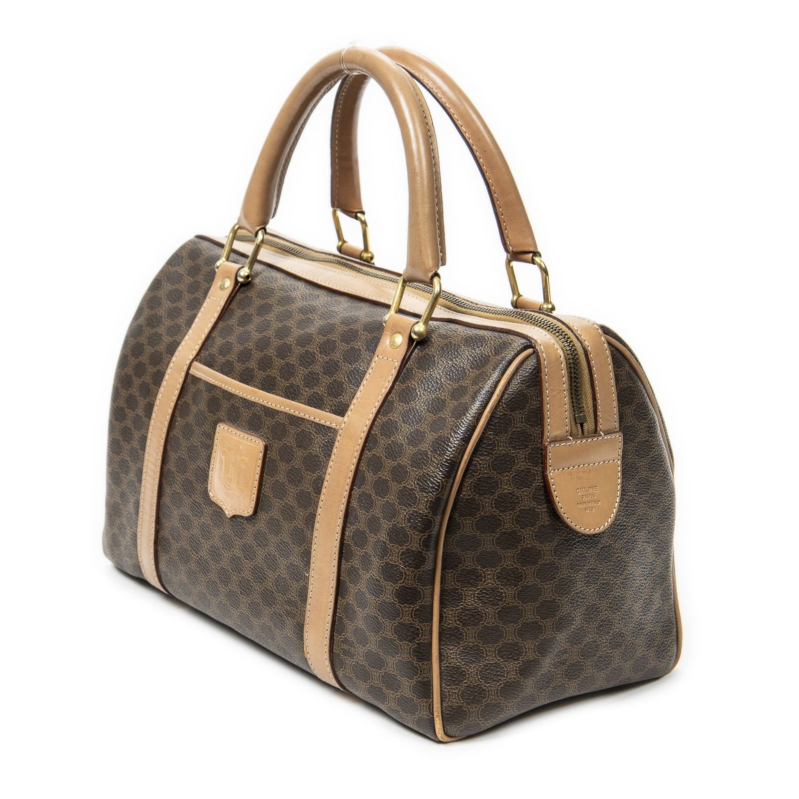 CELINE セリーヌヴィンテージ スモール ボストン茶色マカダムPVCキャンバスAB