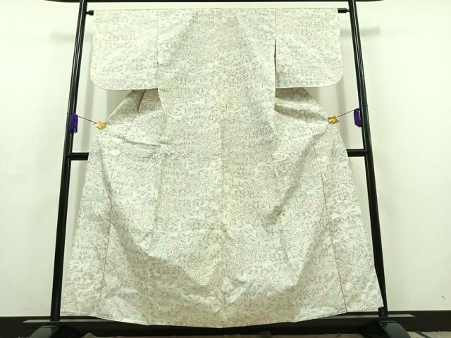 平和屋着物 上質な紬 単衣 草花文 正絹 AABC6776jh