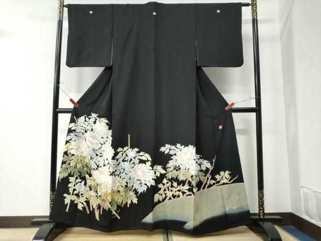 平和屋着物○豪華黒留袖 友禅 作家物 牡丹 暈し染め 正絹 逸品