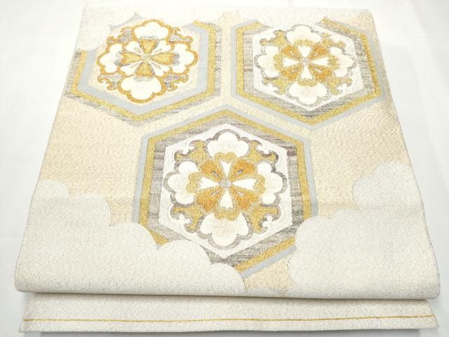 平和屋着物●爪掻き本綴れ　八寸名古屋帯　吉祥花文　黒地　金銀糸　正絹　逸品　CABA5063hy 平和屋着物○爪掻き本綴れ 八寸名古屋帯 吉祥花文 黒地